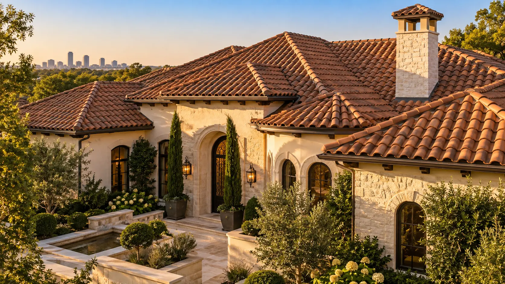 Mediterranean-style home with terracotta barrel tile